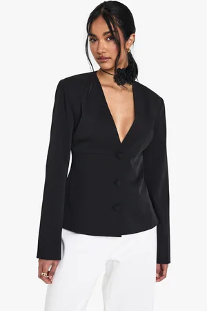 Boohoo Collarless Plunge Tailored Blazer - - 8
