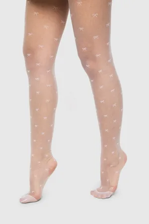 Boohoo Mini Bow Print Tights - - ONE SIZE