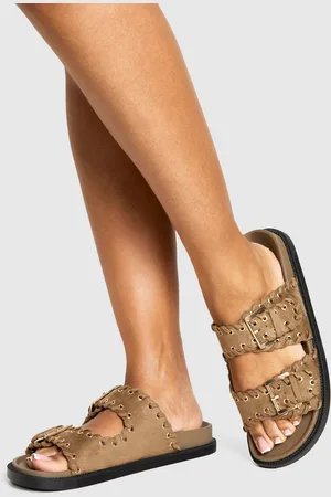 Boohoo Wide Fit Whipstitch Detail Double Strap Footbed Slider - - 5