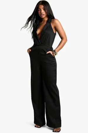 Boohoo Tailored Plunge Wide Leg Jumpsuit - - 8