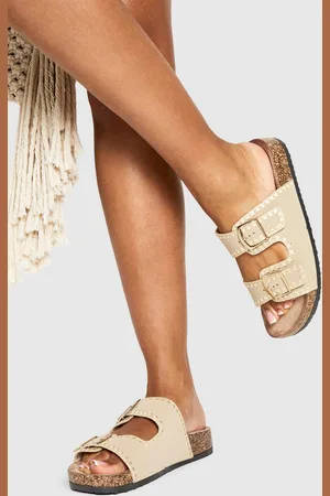 Boohoo Contrast Stitch Detail Double Buckle Sliders - - 5