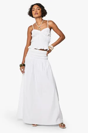 Boohoo Tall Shirred Waist Poplin Maxi Skirt - - 8