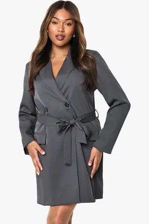 Boohoo Plus Woven Tailored Obi Belt Blazer Dress - - 16