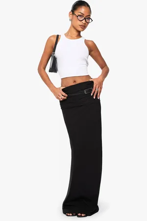 Boohoo Basics Fold Over Waistband Maxi Skirt - - 12