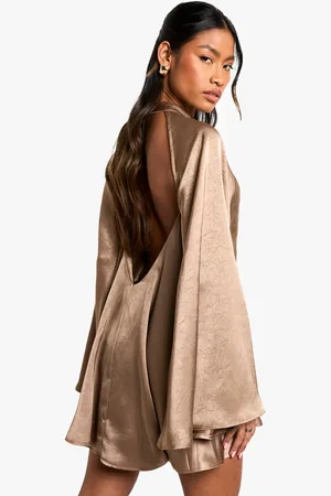 Boohoo Textured Satin Open Back Swing Playsuit - - 8