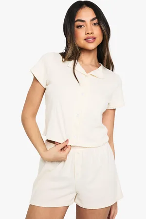 Boohoo Soft Rib Short Sleeve Button Through Shirt & Shorts Lounge Set - - 6