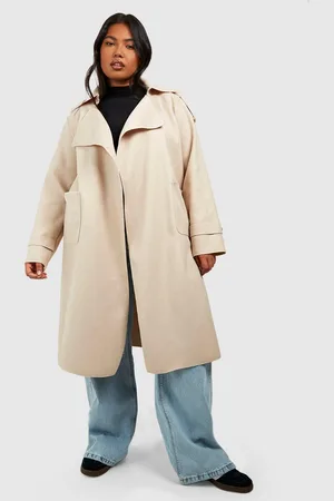Boohoo Plus Wool Look Waterfall Trench Detail Coat - - 16