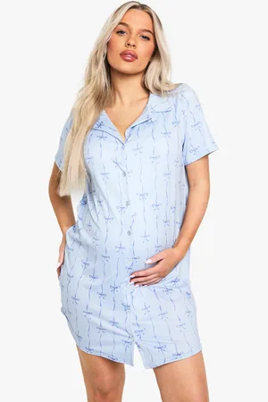Boohoo Maternity Bow Print Button Through Collar Nightie - - 8