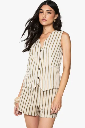 Boohoo Tailored Pinstripe Linen Look Button Waistcoat - - 8