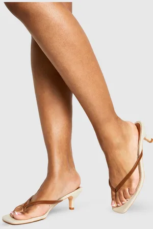 Boohoo Linen Toe Post Low Heeled Mules - - 5