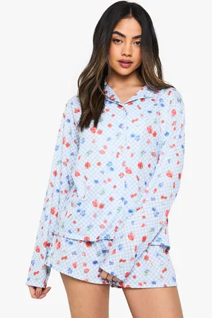 Boohoo Berry Print Long Sleeve Shirt & Shorts Pyjama Set - - 10