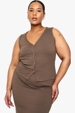 Boohoo Plus Soft Rib Button Down Longline Waistcoat - - 16