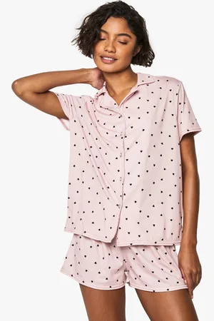 Boohoo Tall Heart Print Short Sleeve Shirt & Shorts Pyjama Set - - 6