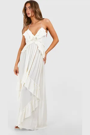 Boohoo Cheesecloth Ruffle Smock Maxi Dress - - 10
