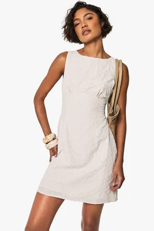Boohoo Tall Embroidered Gingham Tie Back Shift Dress - - 8