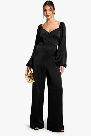 Boohoo Textured Satin Wrap Jumpsuit - - 8