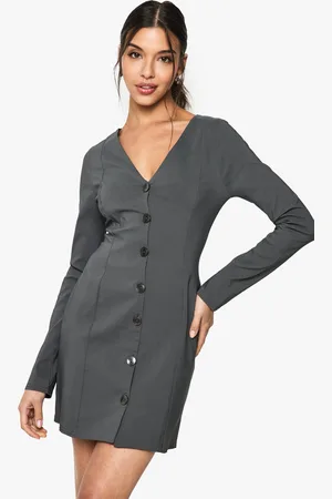 Boohoo Tailored Collarless Cinched Waist Blazer Dress - - 8
