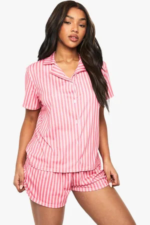 Boohoo Stripe Print Short Sleeve Shirt & Shorts Pyjama Set - - 6