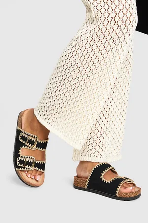 Boohoo Contrast Stitch Detail Double Buckle Sliders - - 6