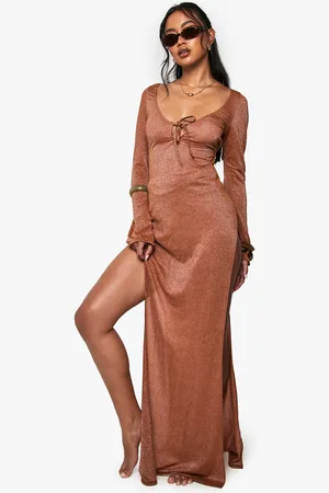 Boohoo Premium Swim Glitter Long Sleeve Maxi Beach Dress - - 8