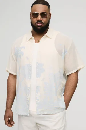 Boohoo Plus Oversized Crochet Palm Tree Jacquard Shirt - - XXXL