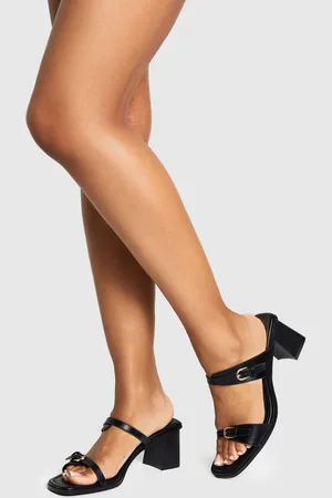 Boohoo Wide Fit Double Strap Stacked Heeled Mules - - 5
