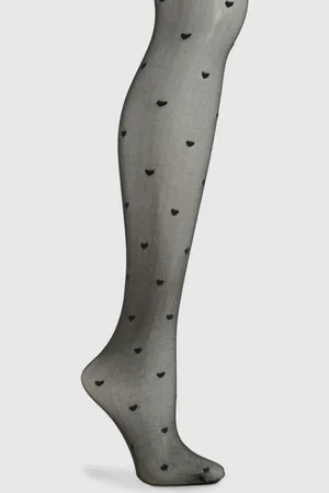 Boohoo Sheer Heart Crotchless Tights - - S/M