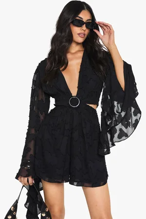 Boohoo Burnout Floral Wide Sleeve Playsuit - - 10