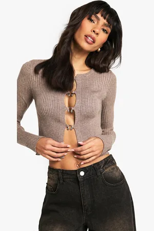 Boohoo Hook Detail Rib Cardigan - - S