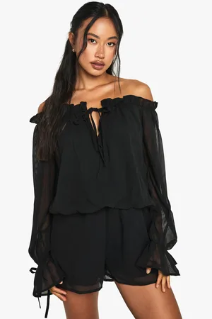 Boohoo Chiffon Bardot Dropped Waist Playsuit - - 8