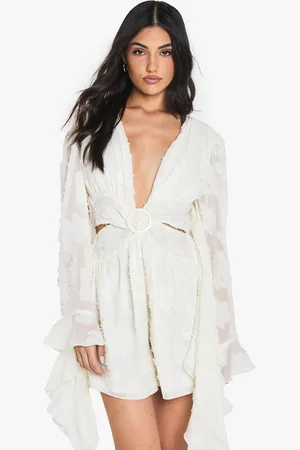 Boohoo Burnout Floral Wide Sleeve Playsuit - - 8