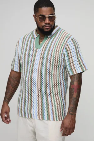 Boohoo Plus Stripe Crochet Regular Fit Polo Shirt - - 2XL