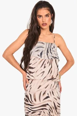Boohoo Zebra Print Strappy Open Back Woven Cami Top - - 6