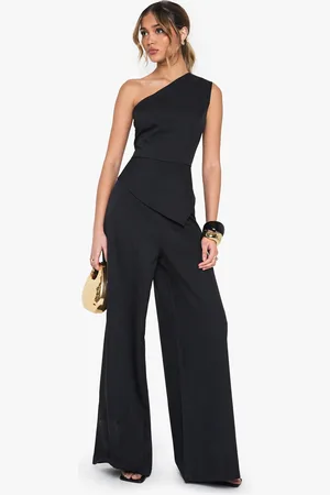Boohoo Tailored One Shoulder Wide Leg Jumpsuit - - 12