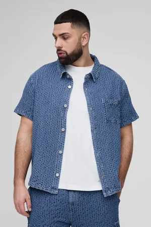 Boohoo Plus Textured Denim Boxy Overshirt Shirt - - XXXL