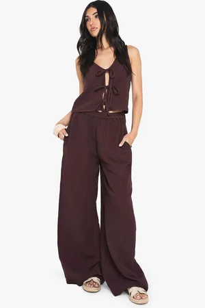 Boohoo Cheesecloth Elasticated Waist Wide Leg Trousers - - 6