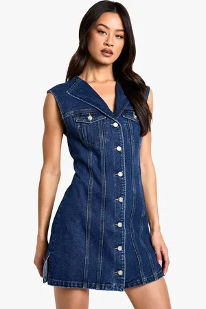 Boohoo Tall Sleeveless Fitted Denim Mini Dress - - 6