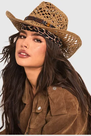Boohoo Beaded Trim Straw Western Cowboy Hat - - ONE SIZE