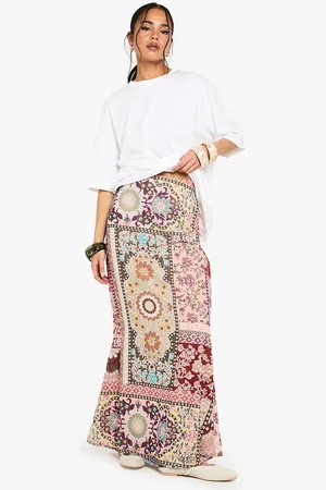 Boohoo Patchwork Paisley Print Woven Maxi Skirt - - 6