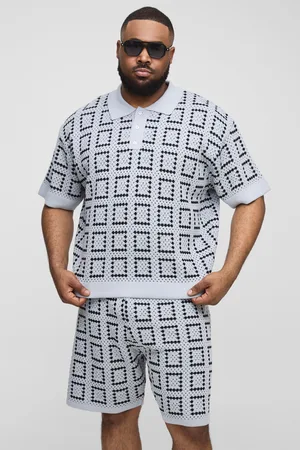 Boohoo Plus Crochet Oversized Boxy Polo Shirt & Short Set - - 2XL