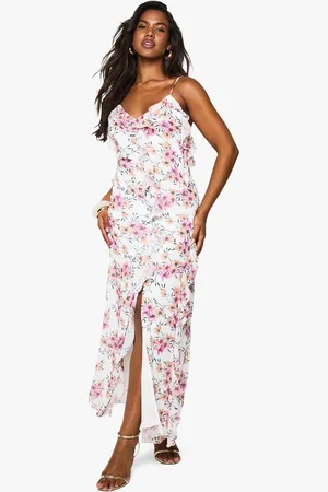 Boohoo Floral Chiffon Ruffle Maxi Dress - - 8