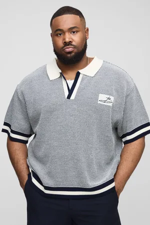 Boohoo Plus Contrast Edge Open Knit Boxy Oversized Polo Shirt - - 2XL