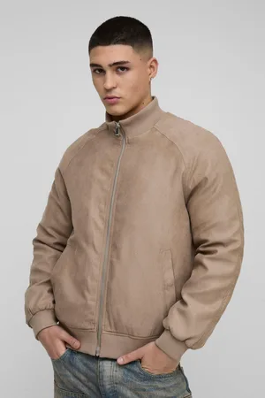 Boohoo Raglan Regular Fit Funnel Neck Faux Suede Bomber Jacket - - S