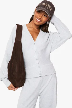 Boohoo Brushed Rib V Neck Cardigan - - 8