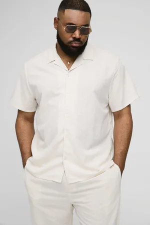 Boohoo Plus Regular Fit Linen Look Revere Shirt - - 2XL