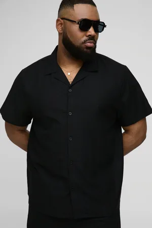 Boohoo Plus Regular Fit Linen Look Revere Shirt - - 2XL