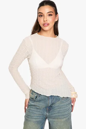 Boohoo Textured Asym Hem Long Sleeve Top - - 6