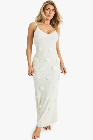 Boohoo Knitted Flower Detail Crochet Maxi Dress - - 10