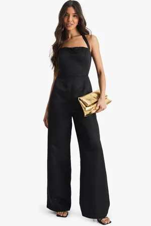 Boohoo Premium Satin Halterneck Wide Leg Jumpsuit - - 8