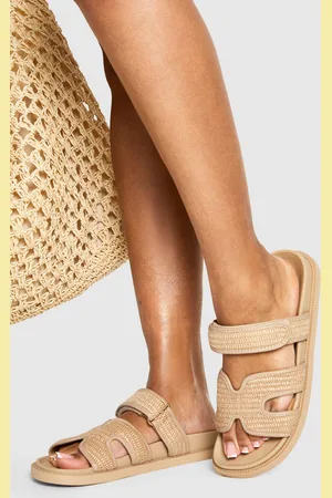 Boohoo Raffia Cut Out Detail Sliders - - 6